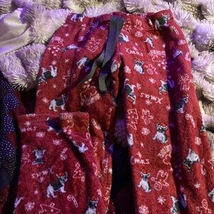 Red Christmas Pajama Pants with Dog Print